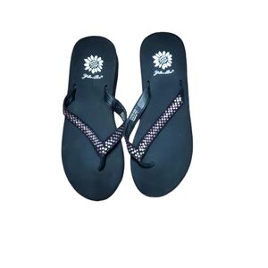 Womens Yellow Box Black and Pink Rhinestone Blingee platform Flip Flops size 7.5
